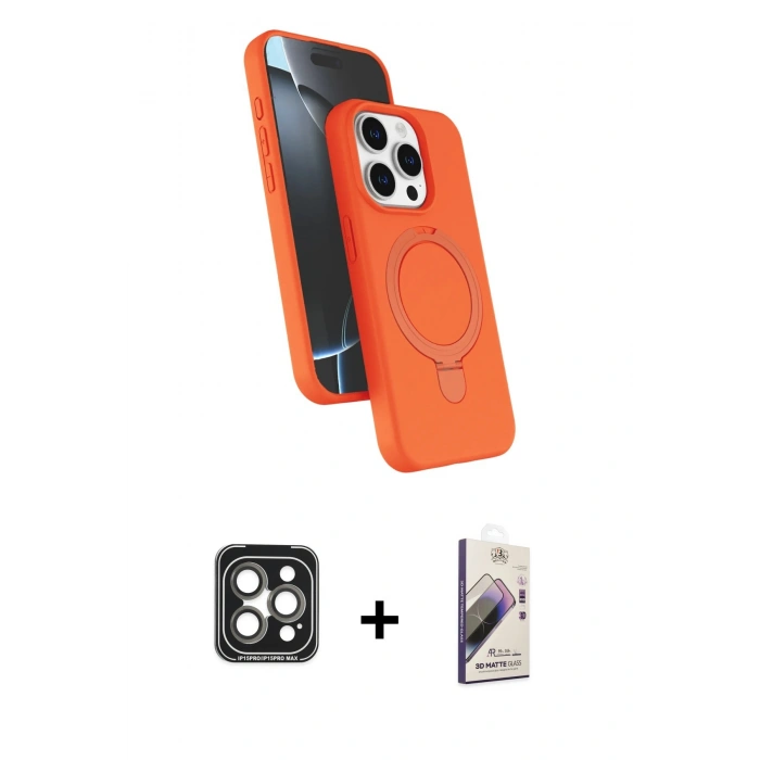 MARSİLYAN™- iPhone 15 Pro Max Kılıf İz Işık Koleksiyonu - Siyah Bilvis 3D Mat Cam Ekran Koruyucu + PVD Metal Kamera Lens - GI