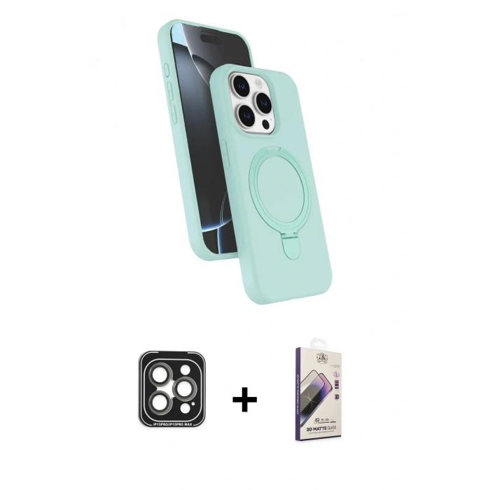 MARSİLYAN™- iPhone 15 Pro Max Kılıf İz Işık Koleksiyonu - Siyah Bilvis 3D Mat Cam Ekran Koruyucu + PVD Metal Kamera Lens - GI