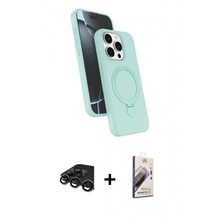 MARSİLYAN™- iPhone 15 Pro Max Kılıf İz Işık Koleksiyonu - Siyah Bilvis 3D Mat Cam Ekran Koruyucu + Raze Metal Kamera Lens - TMGI