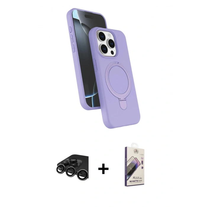 MARSİLYAN™- iPhone 15 Pro Max Kılıf İz Işık Koleksiyonu - Siyah Bilvis 3D Mat Cam Ekran Koruyucu + Raze Metal Kamera Lens - TMGI