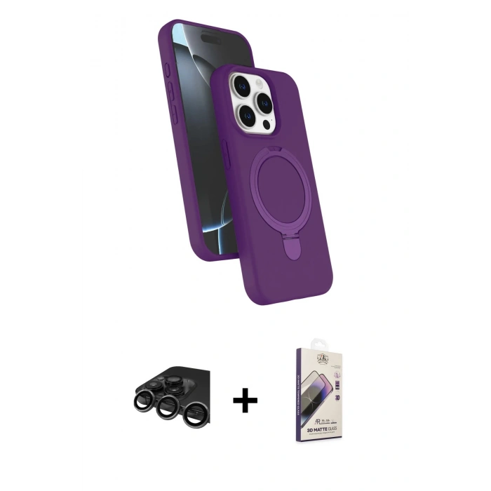 MARSİLYAN™- iPhone 15 Pro Max Kılıf İz Işık Koleksiyonu - Siyah Bilvis 3D Mat Cam Ekran Koruyucu + Raze Metal Kamera Lens - TMGI