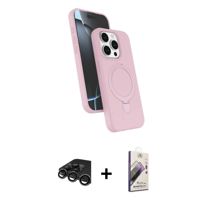 MARSİLYAN™- iPhone 15 Pro Max Kılıf İz Işık Koleksiyonu - Siyah Bilvis 3D Mat Cam Ekran Koruyucu + Raze Metal Kamera Lens - TMGI