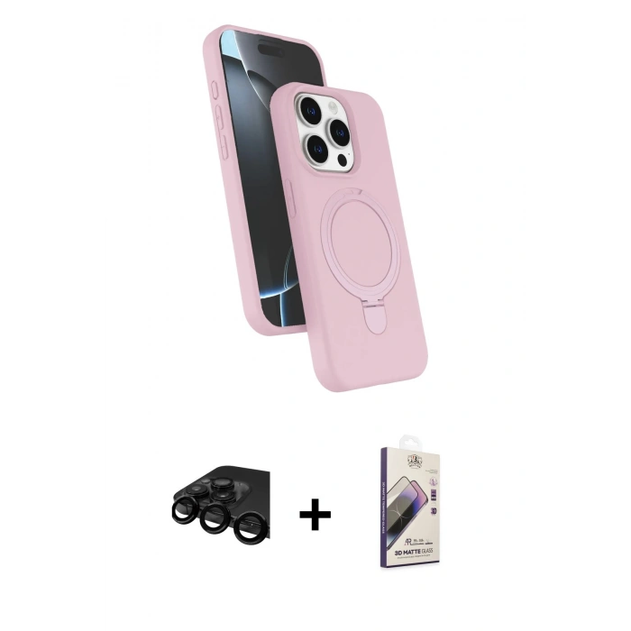 MARSİLYAN™- iPhone 15 Pro Max Kılıf İz Işık Koleksiyonu - Siyah Bilvis 3D Mat Cam Ekran Koruyucu + Raze Metal Kamera Lens - SH