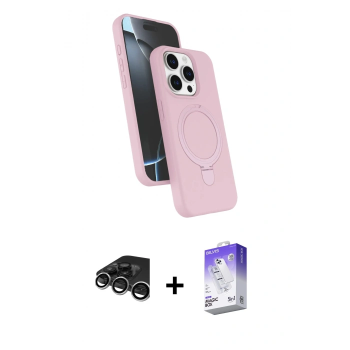 MARSİLYAN™- iPhone 15 Pro Max Kılıf İz Işık Koleksiyonu - Siyah Bilvis 5in1 3D Magic Cam Ekran Koruyucu + Raze Metal Kamera Lens - GS