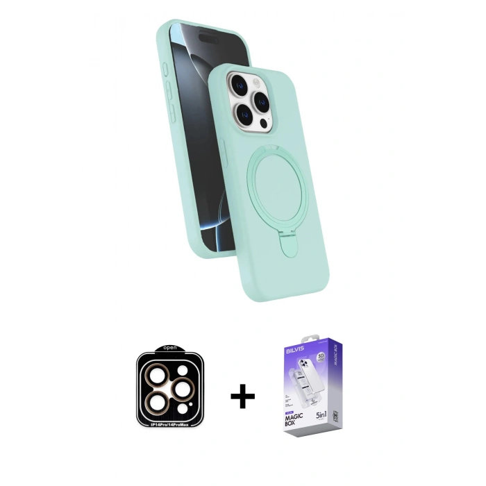 MARSİLYAN™- iPhone 15 Pro Max Kılıf İz Işık Koleksiyonu - Siyah Bilvis 5in1 3D Magic Cam Ekran Koruyucu + PVD Metal Kamera Lens - TU