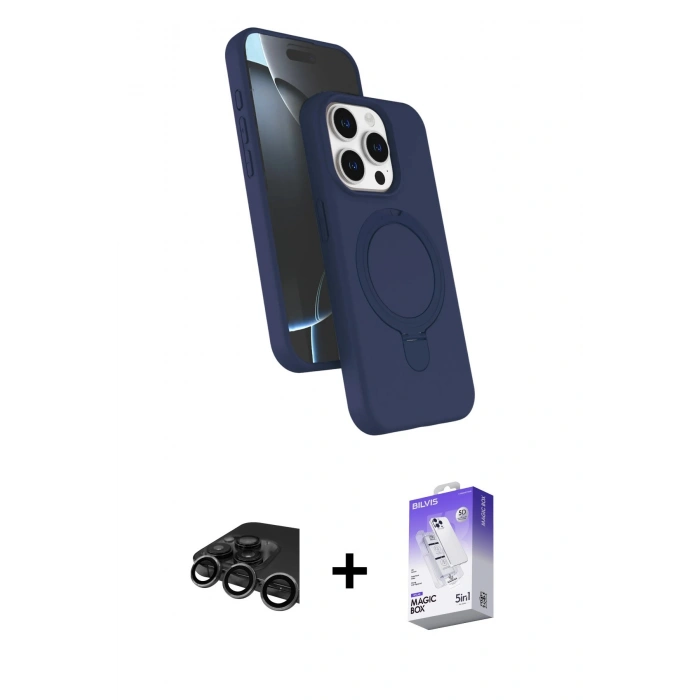 MARSİLYAN™- iPhone 15 Pro Max Kılıf İz Işık Koleksiyonu - Siyah Bilvis 5in1 3D Magic Cam Ekran Koruyucu + Raze Metal Kamera Lens - TMGI