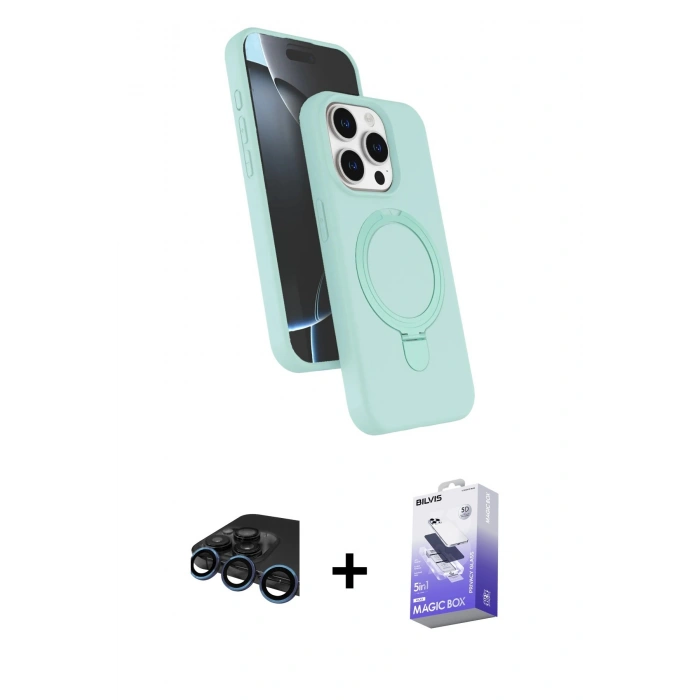MARSİLYAN™- iPhone 15 Pro Max Kılıf İz Işık Koleksiyonu - Siyah Bilvis 5in1 5D Magic Hayalet Cam Ekran Koruyucu + Raze Metal Kamera Lens - LT