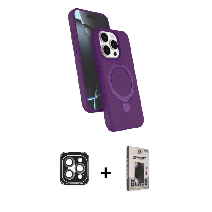 MARSİLYAN™- iPhone 15 Pro Max Kılıf İz Işık Koleksiyonu - Siyah Bilvis Hayalet Cam Ekran Koruyucu + PVD Metal Kamera Lens - GI