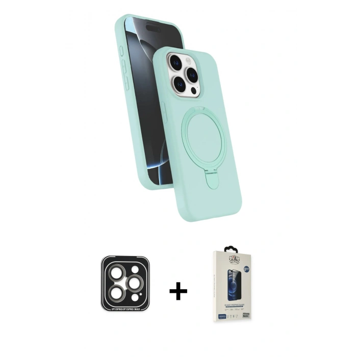 MARSİLYAN™- iPhone 15 Pro Max Kılıf İz Işık Koleksiyonu - Siyah Bilvis Hayalet Cam Ekran Koruyucu + PVD Metal Kamera Lens - GI