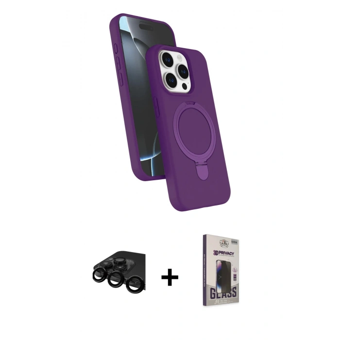 MARSİLYAN™- iPhone 15 Pro Max Kılıf İz Işık Koleksiyonu - Siyah Bilvis Hayalet Cam Ekran Koruyucu + Raze Metal Kamera Lens - SH