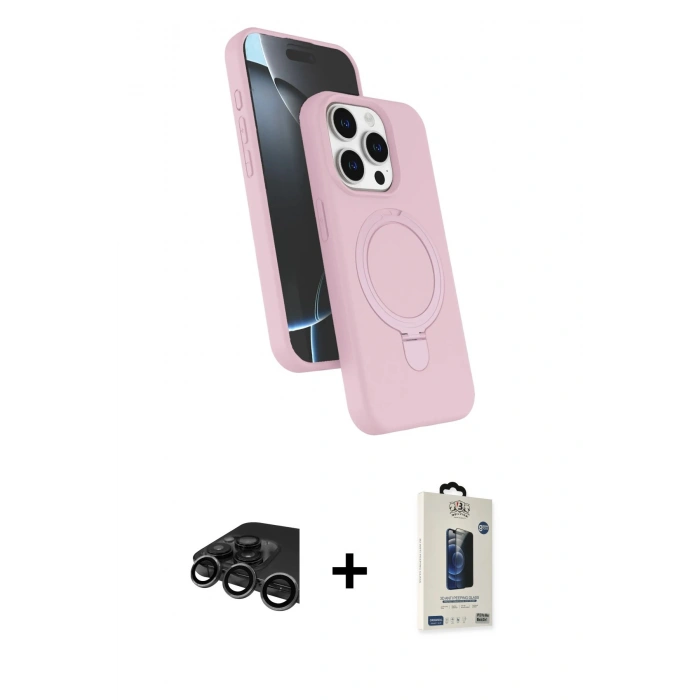 MARSİLYAN™- iPhone 15 Pro Max Kılıf İz Işık Koleksiyonu - Siyah Bilvis Hayalet Cam Ekran Koruyucu + Raze Metal Kamera Lens - TMGI