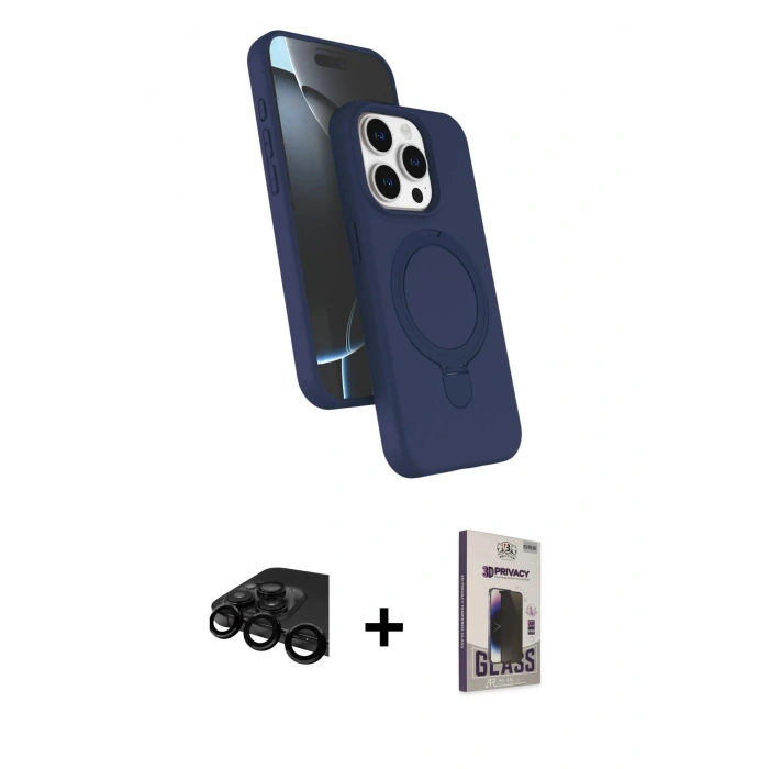 MARSİLYAN™- iPhone 15 Pro Max Kılıf İz Işık Koleksiyonu - Siyah Bilvis Hayalet Cam Ekran Koruyucu + Raze Metal Kamera Lens - SH