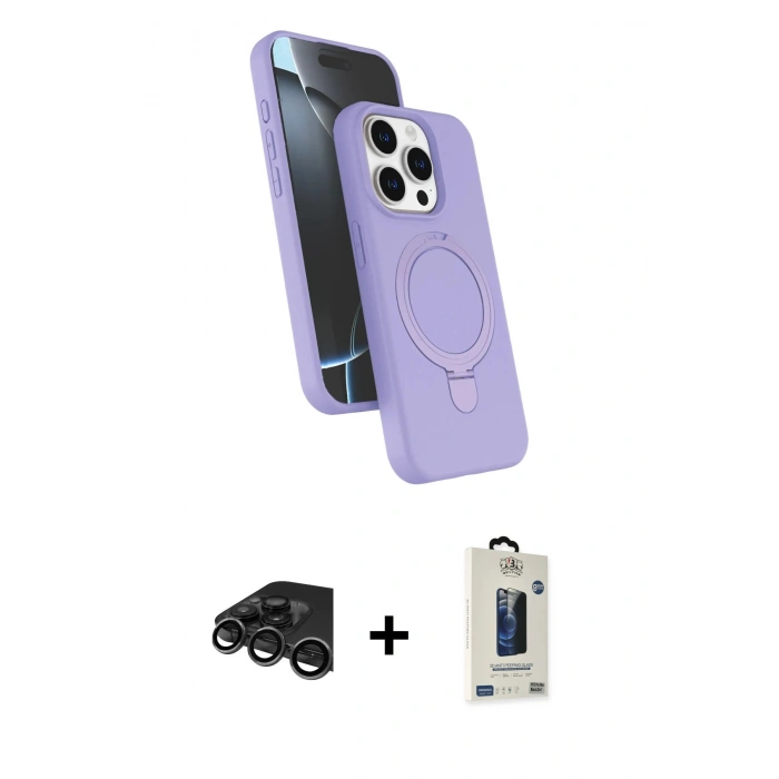 MARSİLYAN™- iPhone 15 Pro Max Kılıf İz Işık Koleksiyonu - Siyah Bilvis Hayalet Cam Ekran Koruyucu + Raze Metal Kamera Lens - TMGI