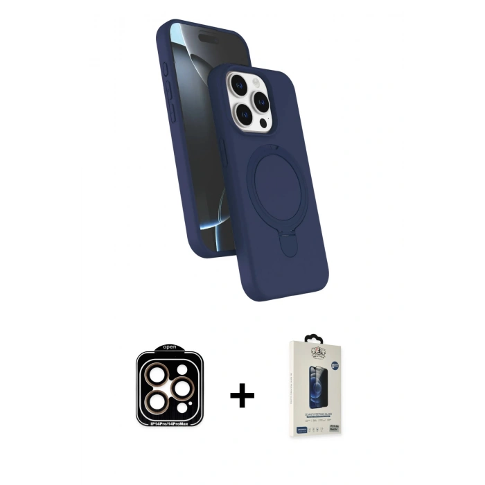 MARSİLYAN™- iPhone 15 Pro Max Kılıf İz Işık Koleksiyonu - Siyah Bilvis Hayalet Cam Ekran Koruyucu + PVD Metal Kamera Lens - TU