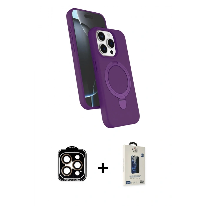 MARSİLYAN™- iPhone 15 Pro Max Kılıf İz Işık Koleksiyonu - Siyah Bilvis Hayalet Cam Ekran Koruyucu + PVD Metal Kamera Lens - TU