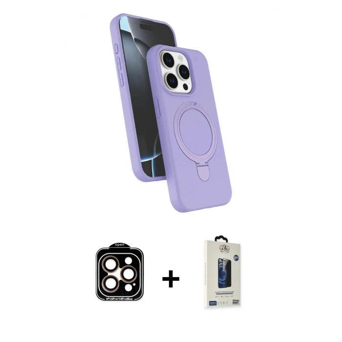 MARSİLYAN™- iPhone 15 Pro Max Kılıf İz Işık Koleksiyonu - Siyah Bilvis Hayalet Cam Ekran Koruyucu + PVD Metal Kamera Lens - TU