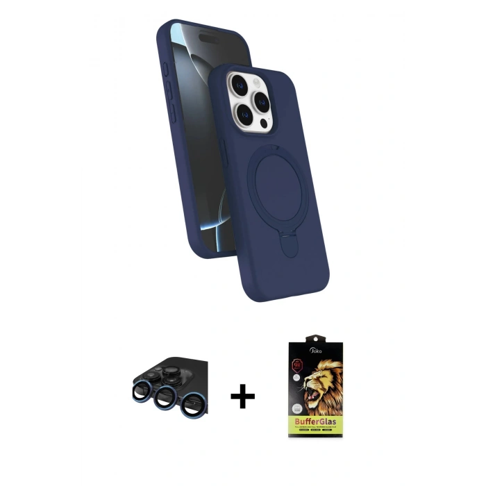 MARSİLYAN™- iPhone 15 Pro Max Kılıf İz Işık Koleksiyonu - Siyah Buffer Cam Ekran Koruyucu + Raze Metal Kamera Lens - LT