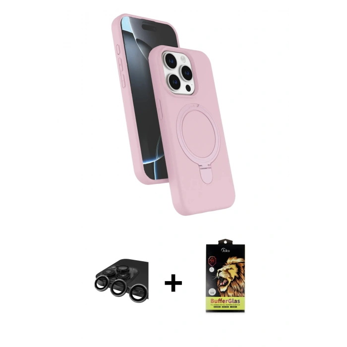MARSİLYAN™- iPhone 15 Pro Max Kılıf İz Işık Koleksiyonu - Siyah Buffer Cam Ekran Koruyucu + Raze Metal Kamera Lens - TMGI