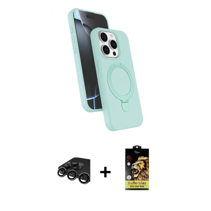 MARSİLYAN™- iPhone 15 Pro Max Kılıf İz Işık Koleksiyonu - Siyah Buffer Cam Ekran Koruyucu + Raze Metal Kamera Lens - TMGI