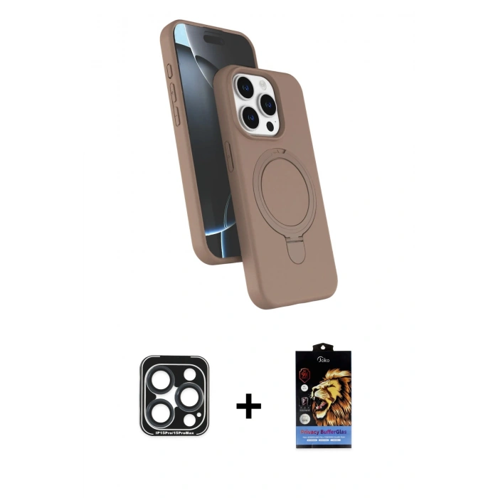 MARSİLYAN™- iPhone 15 Pro Max Kılıf İz Işık Koleksiyonu - Siyah Buffer Hayalet Cam Ekran Koruyucu + PVD Metal Kamera Lens - LT