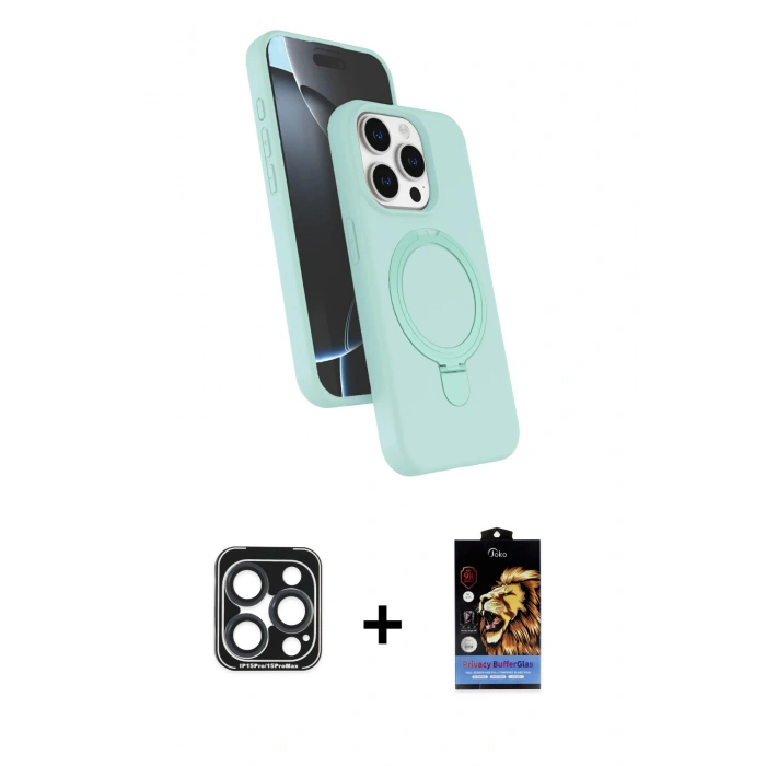 MARSİLYAN™- iPhone 15 Pro Max Kılıf İz Işık Koleksiyonu - Siyah Buffer Hayalet Cam Ekran Koruyucu + PVD Metal Kamera Lens - LT