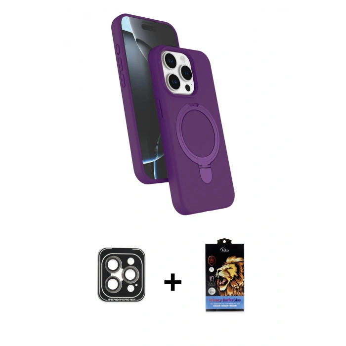 MARSİLYAN™- iPhone 15 Pro Max Kılıf İz Işık Koleksiyonu - Siyah Buffer Hayalet Cam Ekran Koruyucu + PVD Metal Kamera Lens - GI