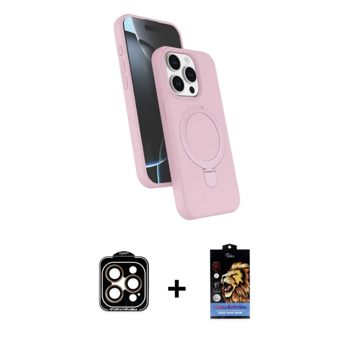 MARSİLYAN™- iPhone 15 Pro Max Kılıf İz Işık Koleksiyonu - Siyah Buffer Hayalet Cam Ekran Koruyucu + PVD Metal Kamera Lens - TU