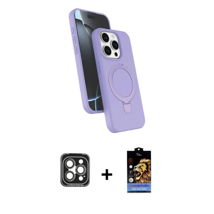 MARSİLYAN™- iPhone 15 Pro Max Kılıf İz Işık Koleksiyonu - Siyah Buffer Hayalet Cam Ekran Koruyucu + PVD Metal Kamera Lens - GI
