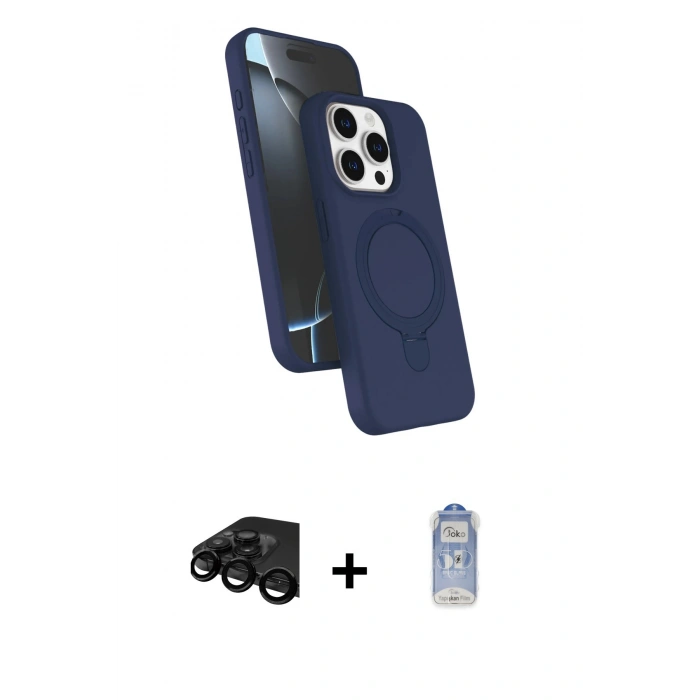 MARSİLYAN™- iPhone 15 Pro Max Kılıf İz Işık Koleksiyonu - Siyah Joko Magic 5D Cam + Raze Metal Kamera Lens - SH
