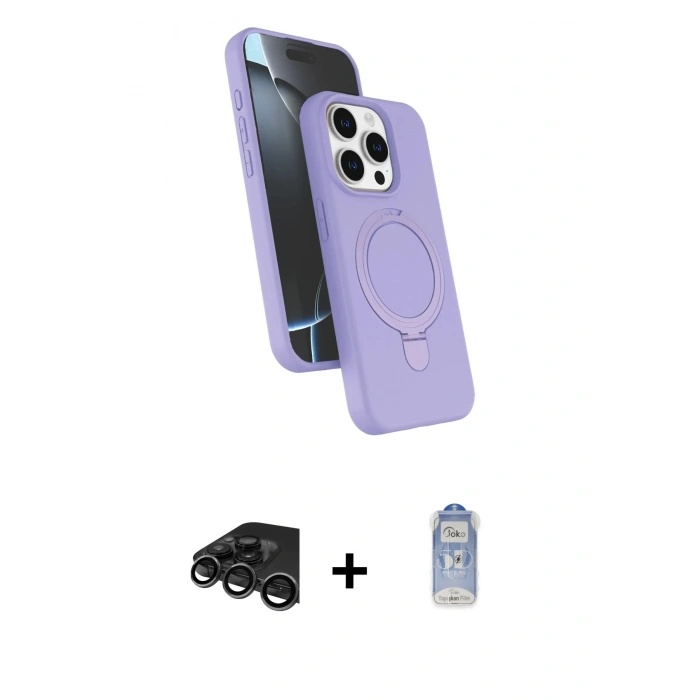 MARSİLYAN™- iPhone 15 Pro Max Kılıf İz Işık Koleksiyonu - Siyah Joko Magic 5D Cam + Titanyum Gri Raze Metal Kamera Lens