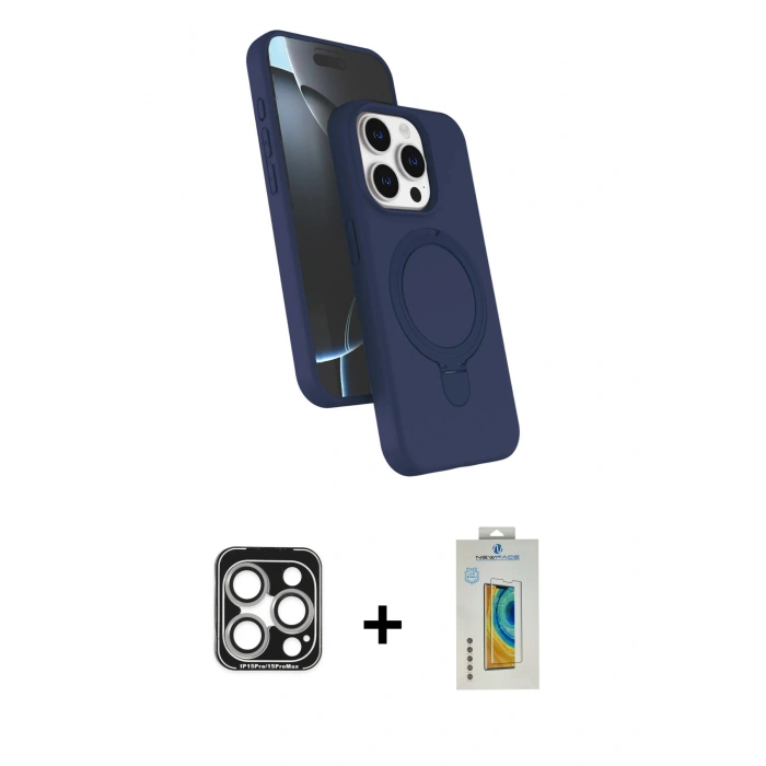 MARSİLYAN™- iPhone 15 Pro Max Kılıf İz Işık Koleksiyonu - Siyah Polymer Nano Ekran Koruyucu + PVD Metal Kamera Lens - GS