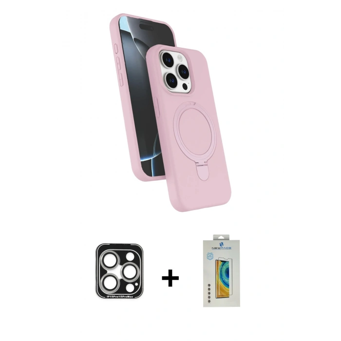 MARSİLYAN™- iPhone 15 Pro Max Kılıf İz Işık Koleksiyonu - Siyah Polymer Nano Ekran Koruyucu + PVD Metal Kamera Lens - GS