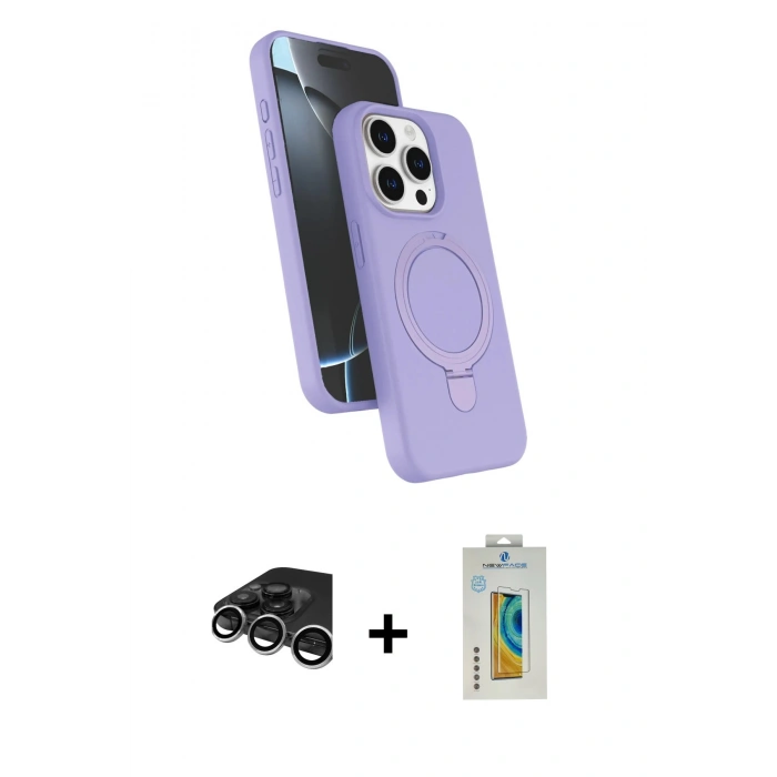 MARSİLYAN™- iPhone 15 Pro Max Kılıf İz Işık Koleksiyonu - Siyah Polymer Nano Ekran Koruyucu + Raze Metal Kamera Lens - GS