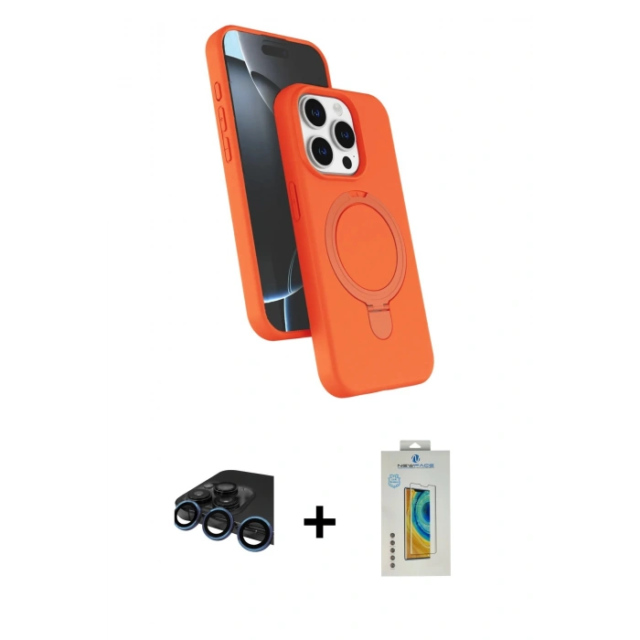 MARSİLYAN™- iPhone 15 Pro Max Kılıf İz Işık Koleksiyonu - Siyah Polymer Nano Ekran Koruyucu + Raze Metal Kamera Lens - LT