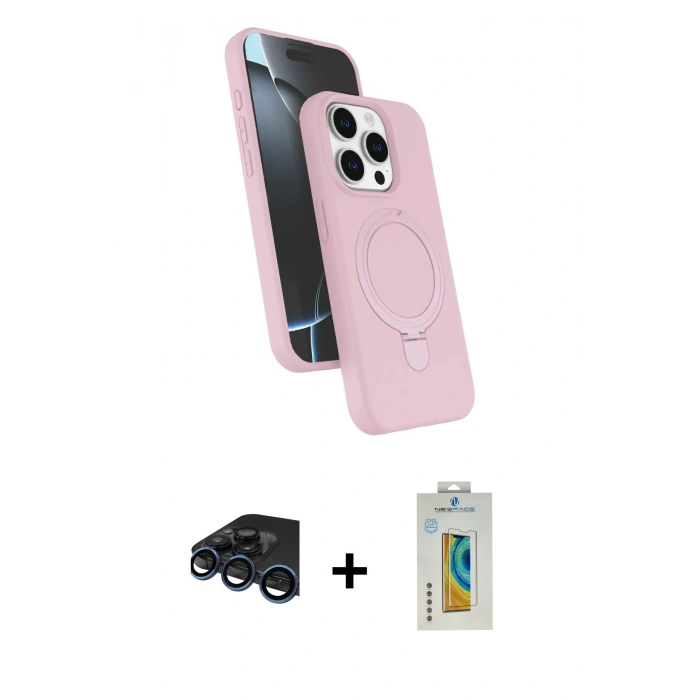 MARSİLYAN™- iPhone 15 Pro Max Kılıf İz Işık Koleksiyonu - Siyah Polymer Nano Ekran Koruyucu + Raze Metal Kamera Lens - LT