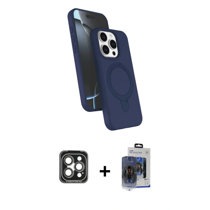 MARSİLYAN™- iPhone 15 Pro Max Kılıf İz Işık Koleksiyonu - Siyah Vanessa Magic Cam + PVD Metal Kamera Lens - GI