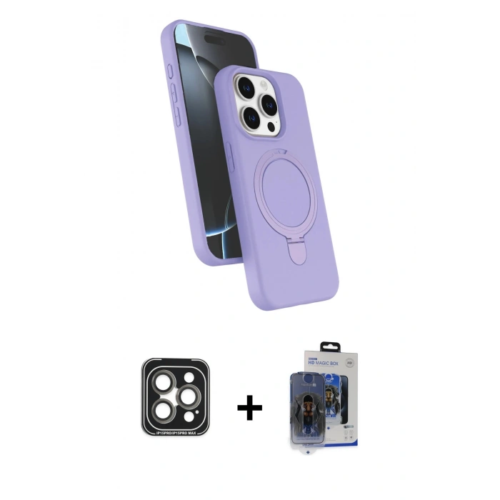 MARSİLYAN™- iPhone 15 Pro Max Kılıf İz Işık Koleksiyonu - Siyah Vanessa Magic Cam + PVD Metal Kamera Lens - GI