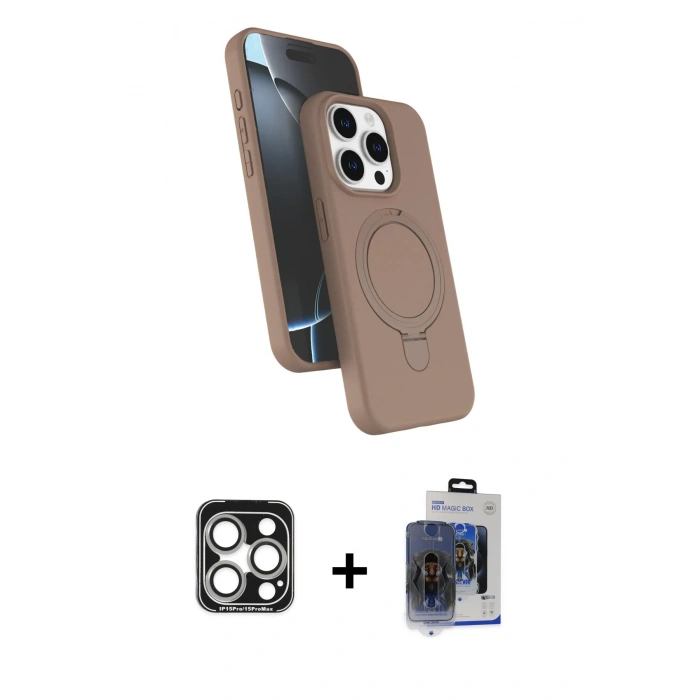 MARSİLYAN™- iPhone 15 Pro Max Kılıf İz Işık Koleksiyonu - Siyah Vanessa Magic Cam + PVD Metal Kamera Lens - GS