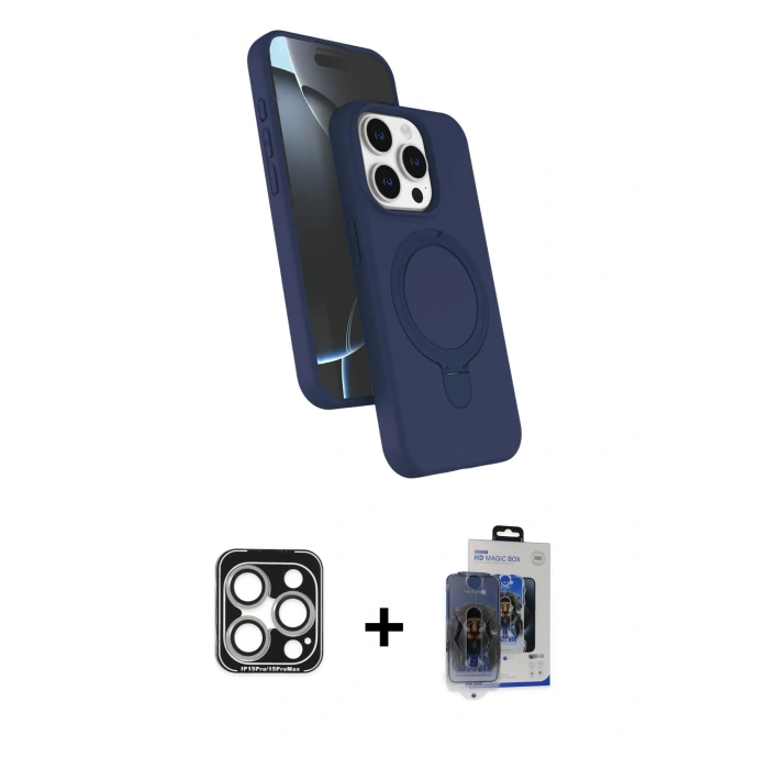 MARSİLYAN™- iPhone 15 Pro Max Kılıf İz Işık Koleksiyonu - Siyah Vanessa Magic Cam + PVD Metal Kamera Lens - GS