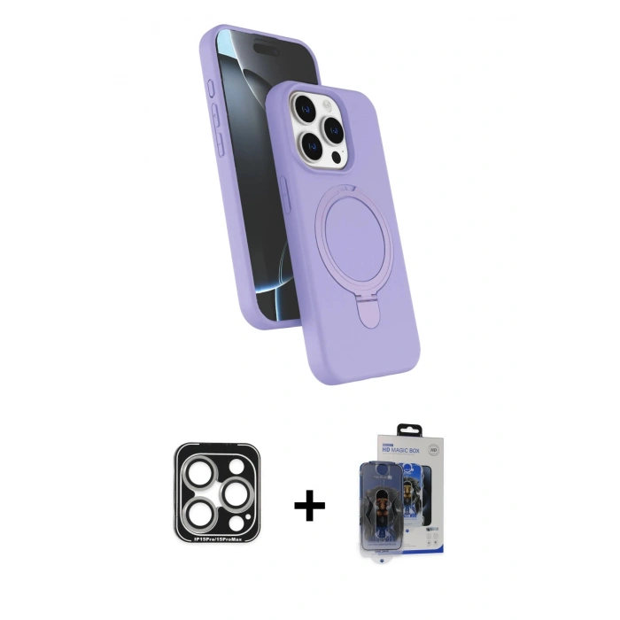 MARSİLYAN™- iPhone 15 Pro Max Kılıf İz Işık Koleksiyonu - Siyah Vanessa Magic Cam + PVD Metal Kamera Lens - GS
