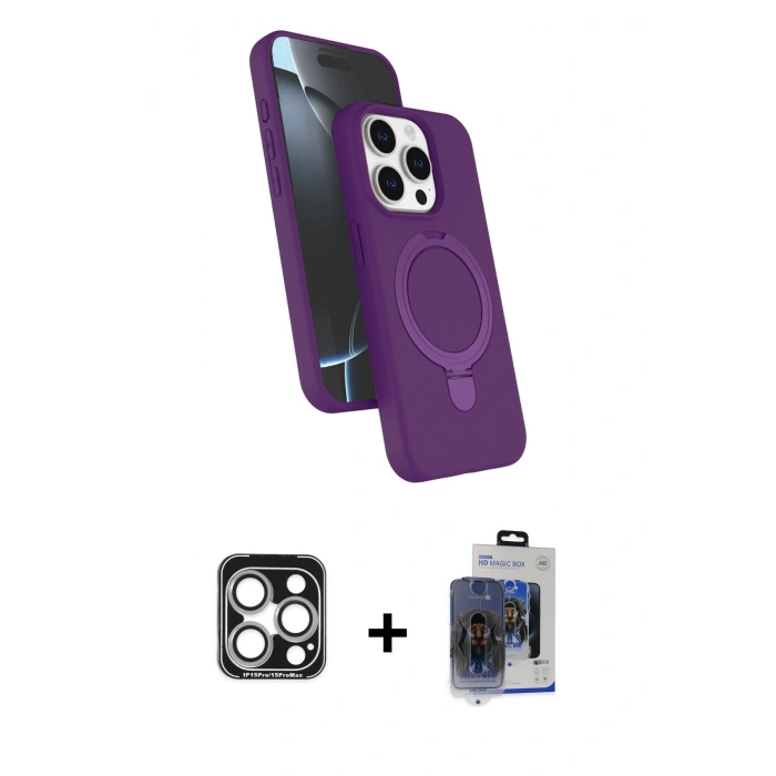 MARSİLYAN™- iPhone 15 Pro Max Kılıf İz Işık Koleksiyonu - Siyah Vanessa Magic Cam + PVD Metal Kamera Lens - GS