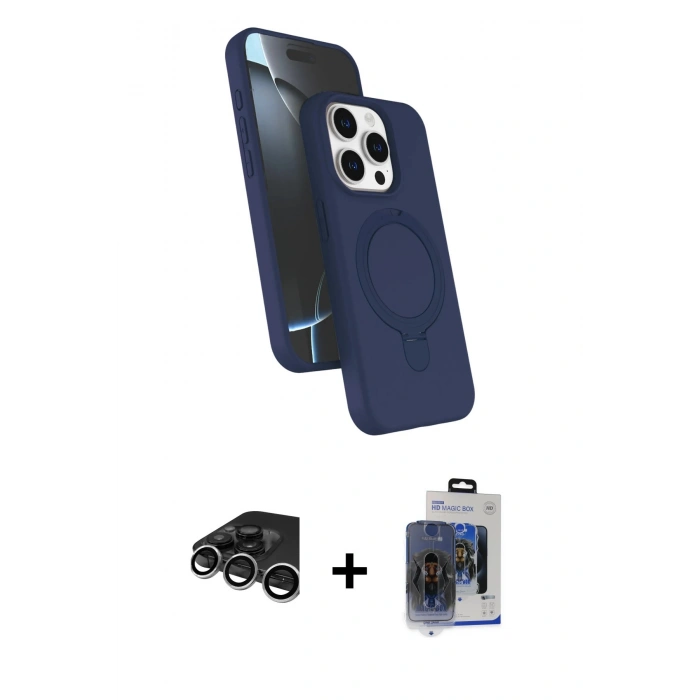 MARSİLYAN™- iPhone 15 Pro Max Kılıf İz Işık Koleksiyonu - Siyah Vanessa Magic Cam + Raze Metal Kamera Lens - GS