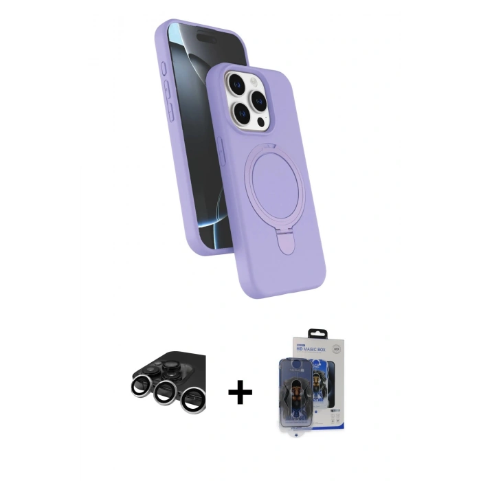 MARSİLYAN™- iPhone 15 Pro Max Kılıf İz Işık Koleksiyonu - Siyah Vanessa Magic Cam + Raze Metal Kamera Lens - GS