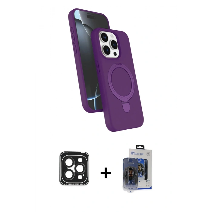 MARSİLYAN™- iPhone 15 Pro Max Kılıf İz Işık Koleksiyonu - Siyah Vanessa Magic Cam + PVD Metal Kamera Lens - SH