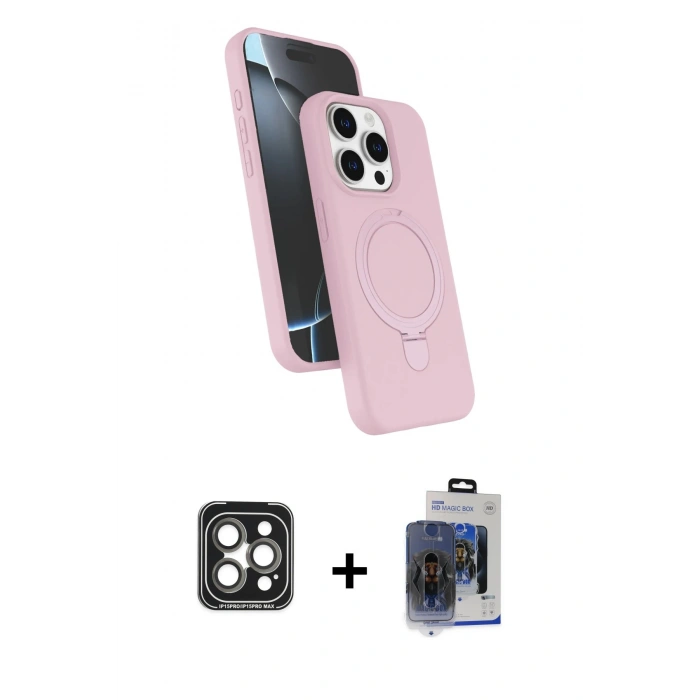 MARSİLYAN™- iPhone 15 Pro Max Kılıf İz Işık Koleksiyonu - Siyah Vanessa Magic Cam + PVD Metal Kamera Lens - GI