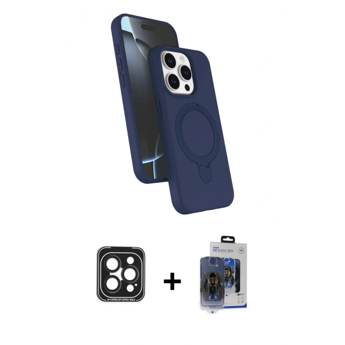 MARSİLYAN™- iPhone 15 Pro Max Kılıf İz Işık Koleksiyonu - Siyah Vanessa Magic Cam + PVD Metal Kamera Lens - SH