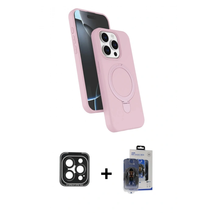 MARSİLYAN™- iPhone 15 Pro Max Kılıf İz Işık Koleksiyonu - Siyah Vanessa Magic Cam + PVD Metal Kamera Lens - SH