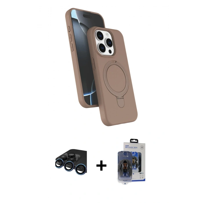 MARSİLYAN™- iPhone 15 Pro Max Kılıf İz Işık Koleksiyonu - Siyah Vanessa Magic Cam + Raze Metal Kamera Lens - LT