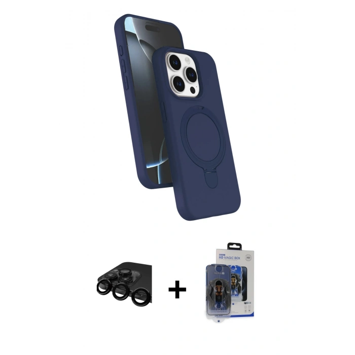 MARSİLYAN™- iPhone 15 Pro Max Kılıf İz Işık Koleksiyonu - Siyah Vanessa Magic Cam + Raze Metal Kamera Lens - SH
