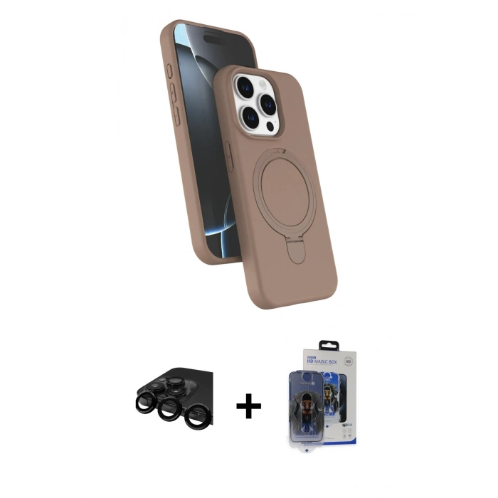 MARSİLYAN™- iPhone 15 Pro Max Kılıf İz Işık Koleksiyonu - Siyah Vanessa Magic Cam + Raze Metal Kamera Lens - SH
